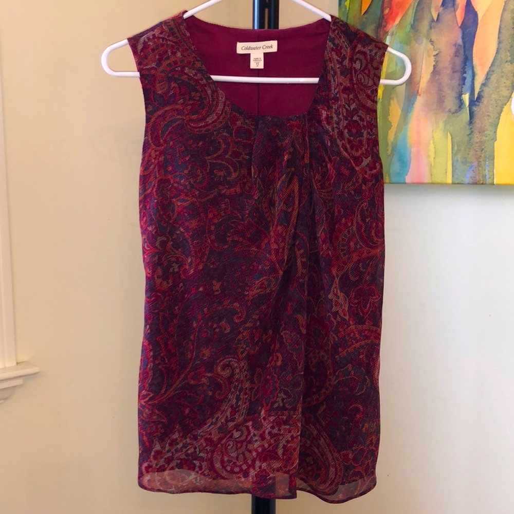 NWT Coldwater Creek sleeveless blouse Size XS with pleat front detail